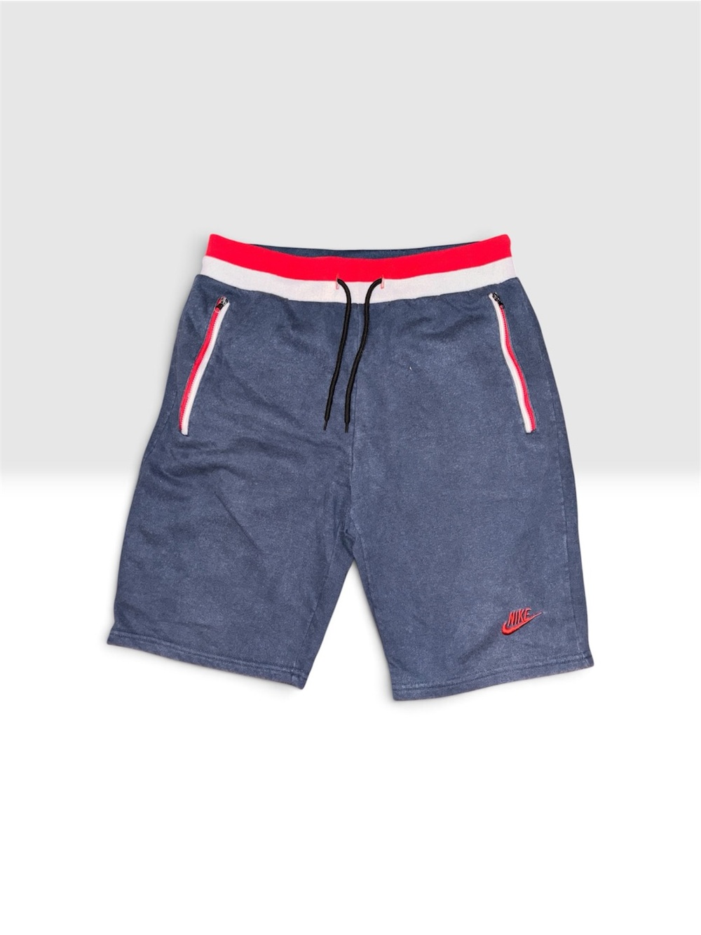Nike Men's Navy Athletic Shorts with Red & White Waistband